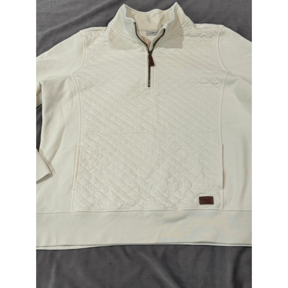 LL Bean Womens XL Cream Quilted Quarter Zip Pullover Sweatshirt Mock Neck Cream
